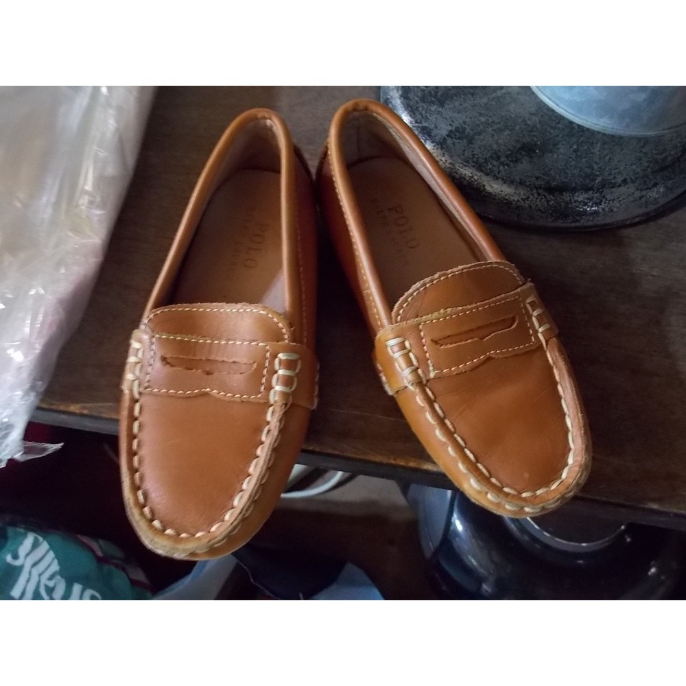 Polo Ralph Lauren Boys Telly Tan Leather Penny Loafers Size 10 Toddler 92412